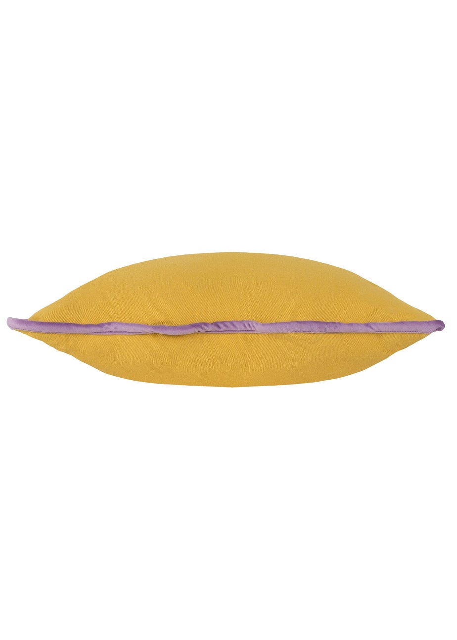Heya Home Wiggle Velvet Piped Ready Filled Cushion (45cm x 45cm x 8cm) Yellow/Lilac