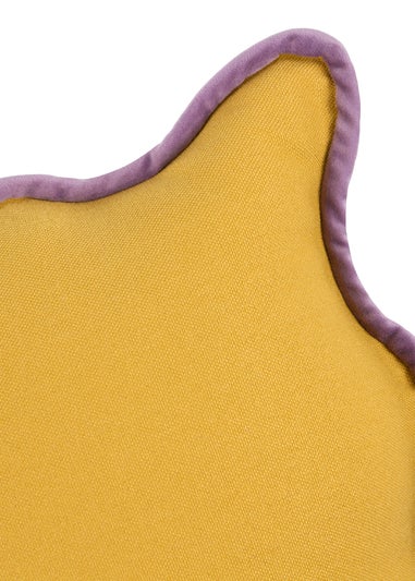 Heya Home Wiggle Velvet Piped Ready Filled Cushion (45cm x 45cm x 8cm) Yellow/Lilac