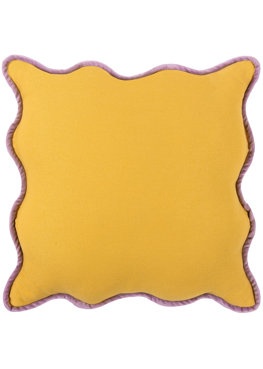 Heya Home Wiggle Velvet Piped Ready Filled Cushion (45cm x 45cm x 8cm) Yellow/Lilac