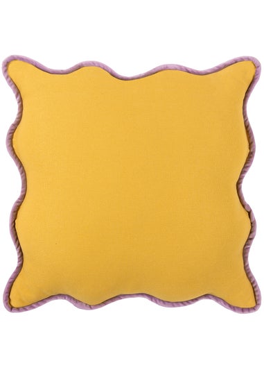 Heya Home Wiggle Velvet Piped Ready Filled Cushion (45cm x 45cm x 8cm) Yellow/Lilac