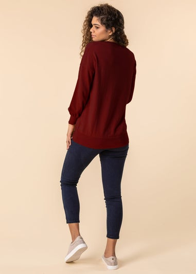 Roman Red Plain V-Neck Stretch Longline Jumper