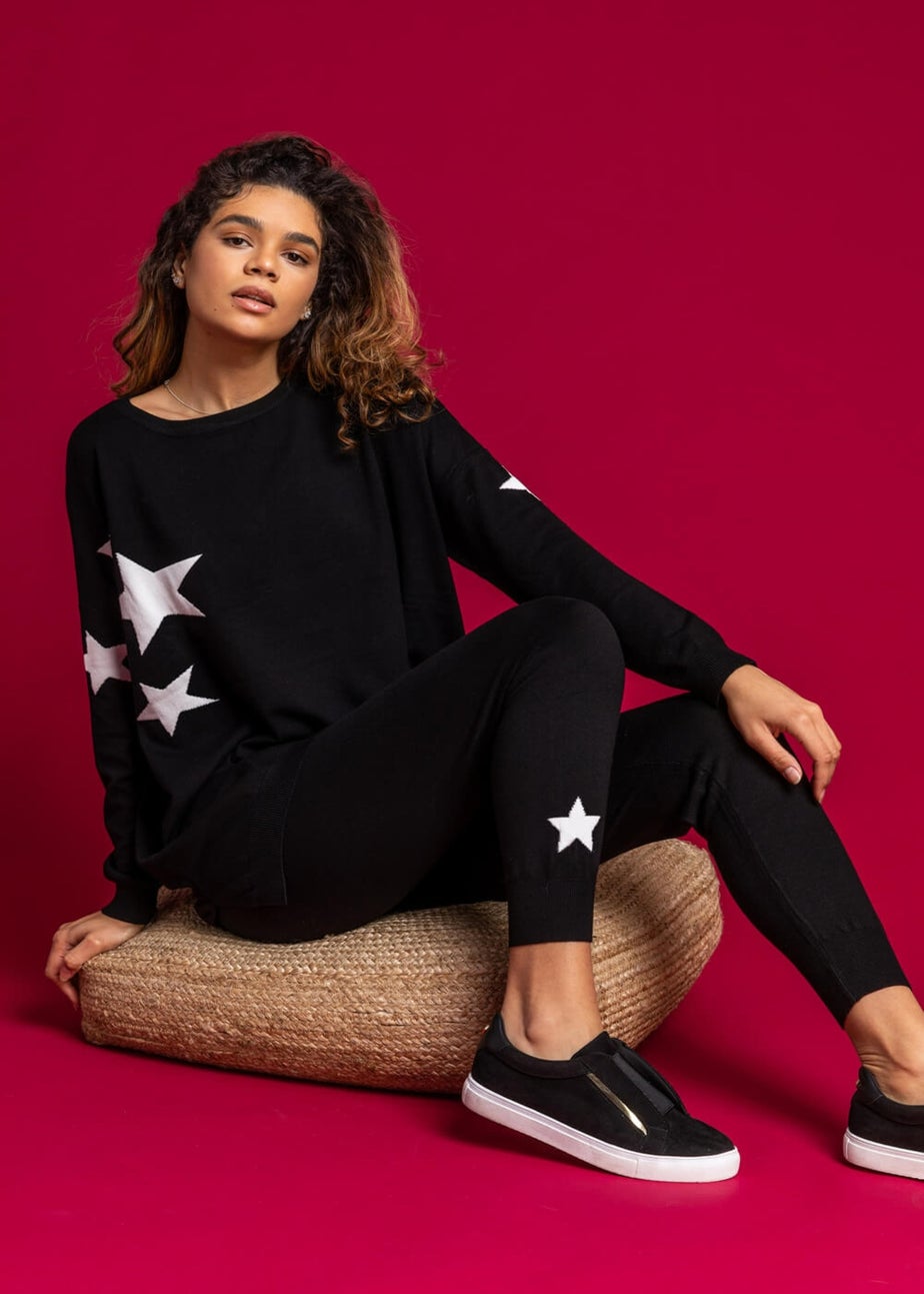 Roman Black Longline Star Print Jumper