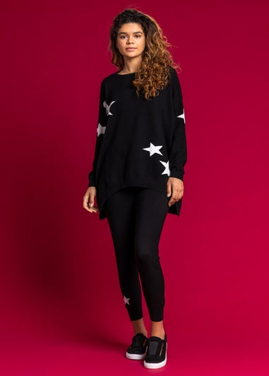 Roman Black Longline Star Print Jumper