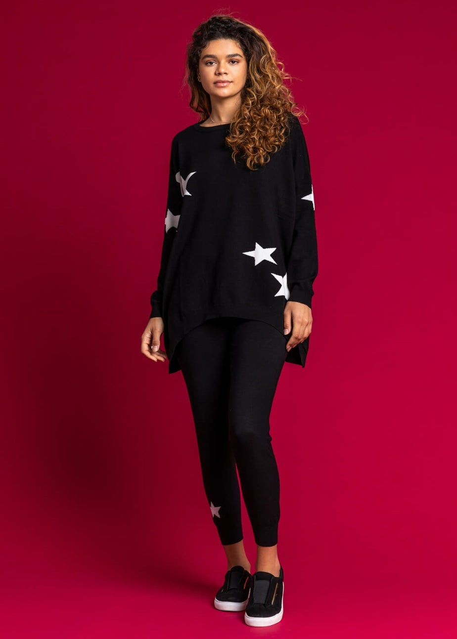 Roman Black Longline Star Print Jumper