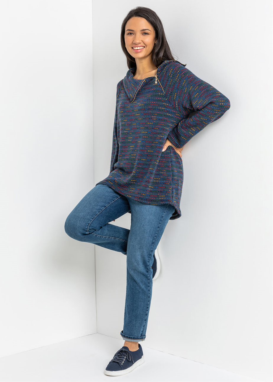 Roman Navy Side Split Zip Detail Top