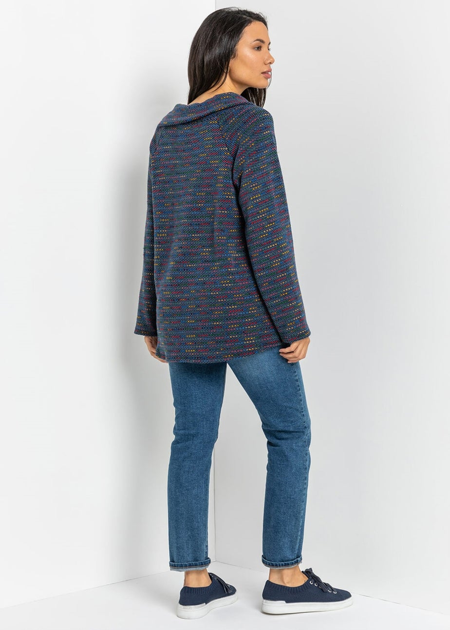 Roman Navy Side Split Zip Detail Top