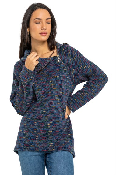 Roman Navy Side Split Zip Detail Top