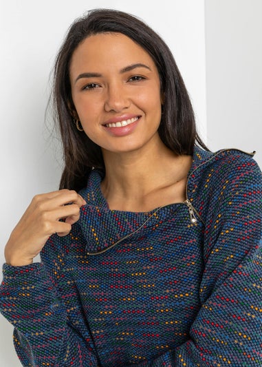 Roman Navy Side Split Zip Detail Top