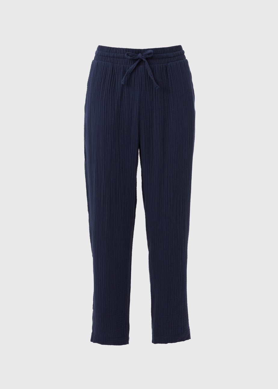 Navy Double Cloth Tapered Trousers