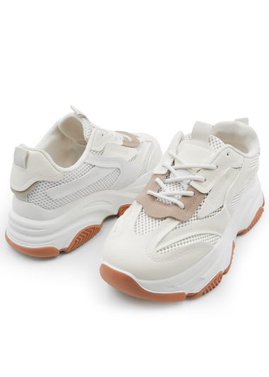 Where's That From Downtown Cream Pu Chunky Sole Trainers