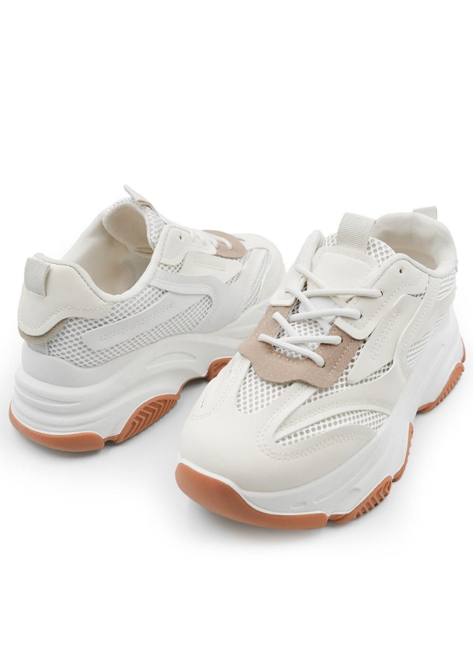 Where's That From Downtown Cream Pu Chunky Sole Trainers