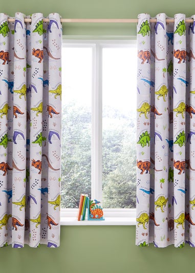 Catherine Lansfield Prehistoric Dinosaurs Fully Reversible Curtains Natural/Blue