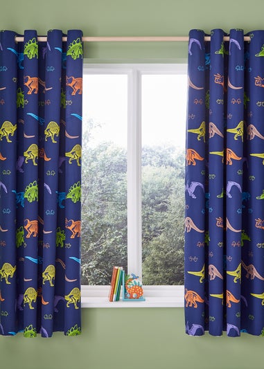 Catherine Lansfield Prehistoric Dinosaurs Fully Reversible Curtains Natural/Blue