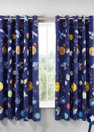 Catherine Lansfield Lost In Space Fully Reversible Curtains Grey/Blue