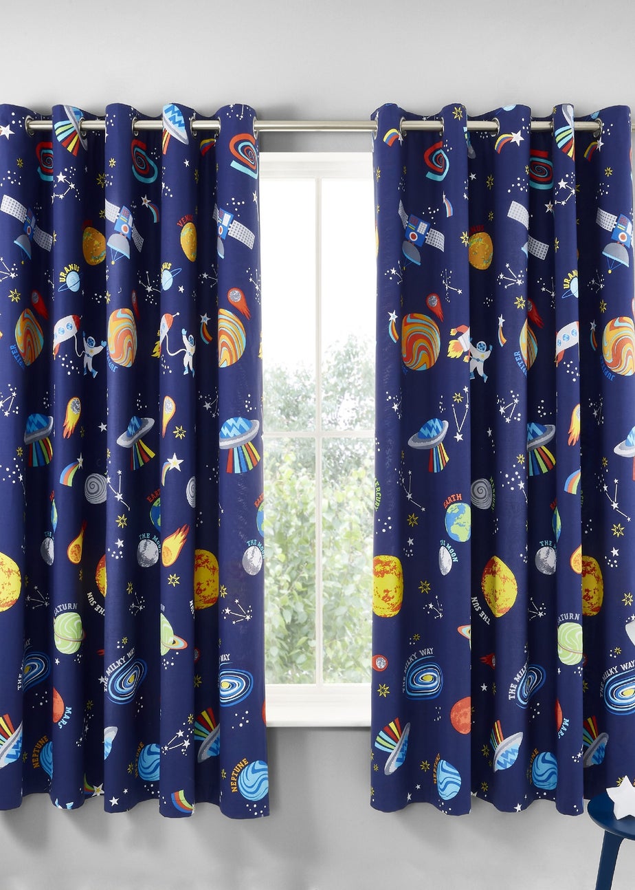 Catherine Lansfield Lost In Space Fully Reversible Curtains Grey/Blue