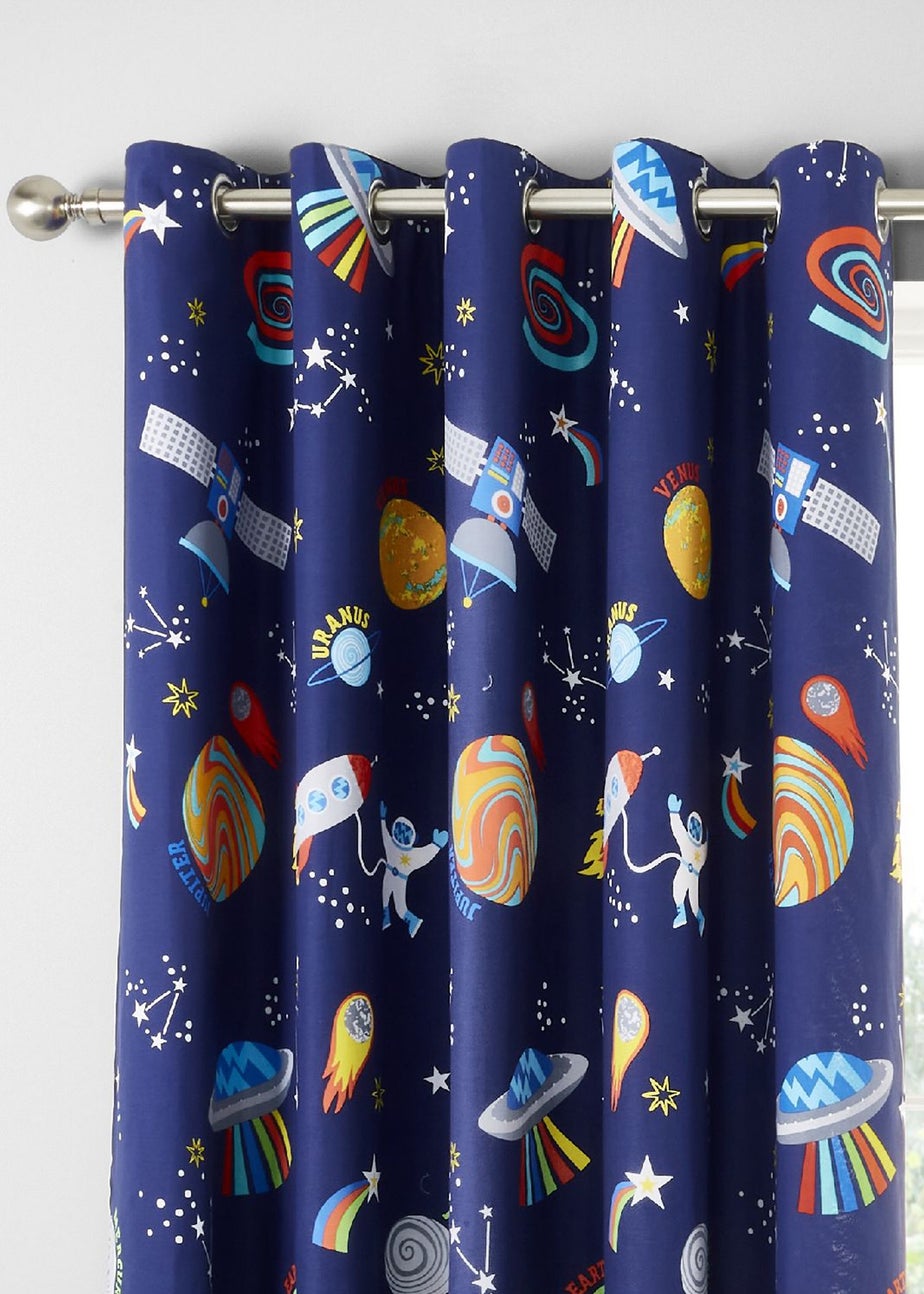 Catherine Lansfield Lost In Space Fully Reversible Curtains Grey/Blue