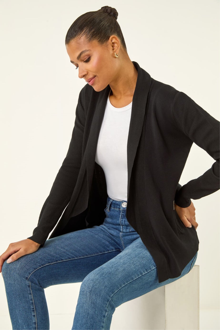 Roman Black Knitted Zip Detail Jacket