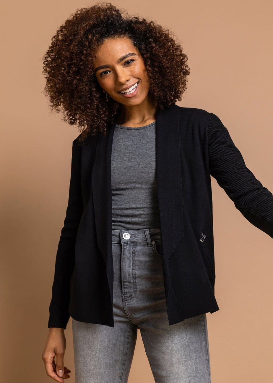 Roman Black Knitted Zip Detail Jacket