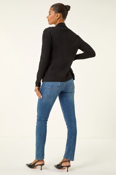 Roman Black Knitted Zip Detail Jacket