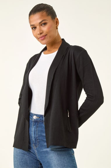 Roman Black Knitted Zip Detail Jacket