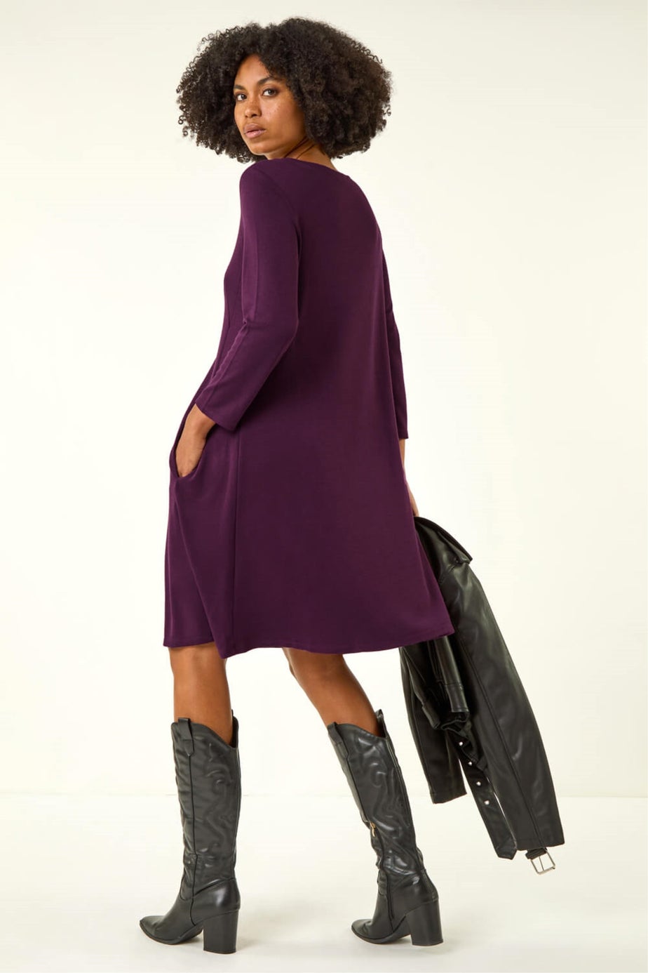 Roman Purple A-Line Pocket Detail Stretch Swing Dress