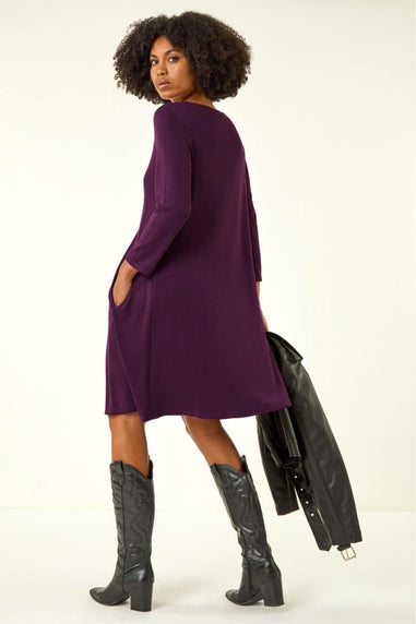 Roman Purple A-Line Pocket Detail Stretch Swing Dress