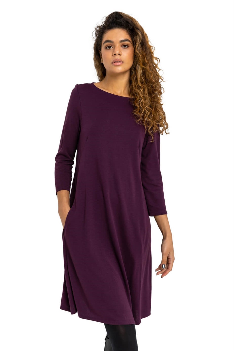 Roman Purple A-Line Pocket Detail Stretch Swing Dress