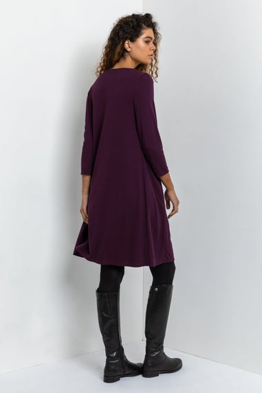 Roman Purple A-Line Pocket Detail Stretch Swing Dress