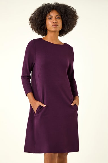 Roman Purple A-Line Pocket Detail Stretch Swing Dress
