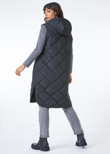 Roman Black Quilted Longline Hooded Gilet