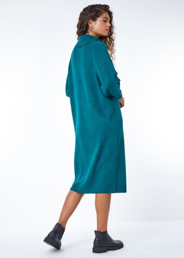 Roman Dark Green Roll Neck Knitted Midi Dress