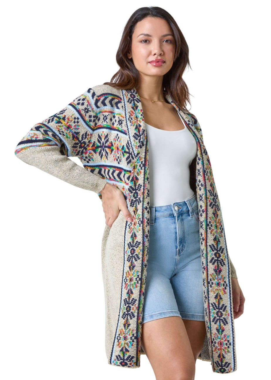Roman Natural Nordic Patterned Longline Cardigan