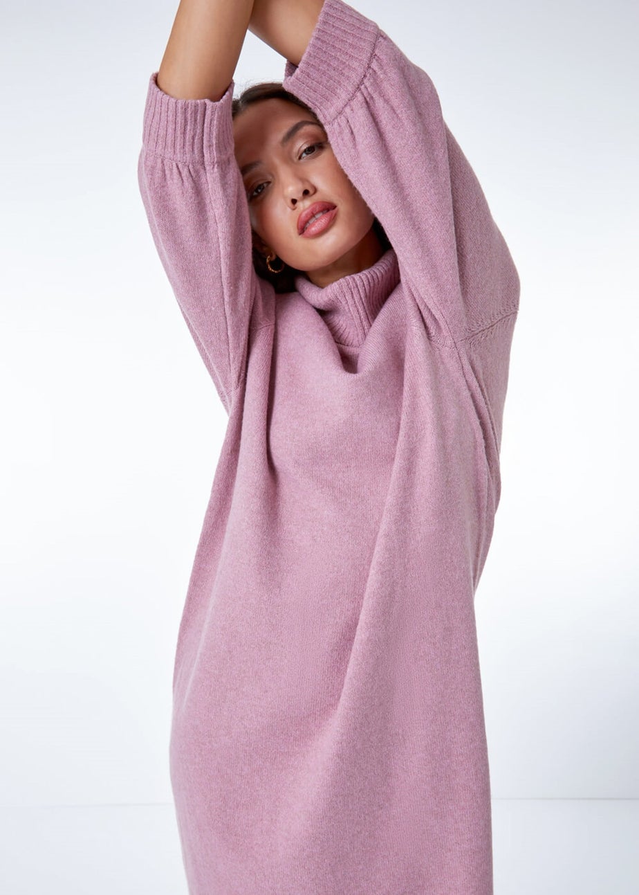 Roman Light Pink Roll Neck Knitted Midi Dress