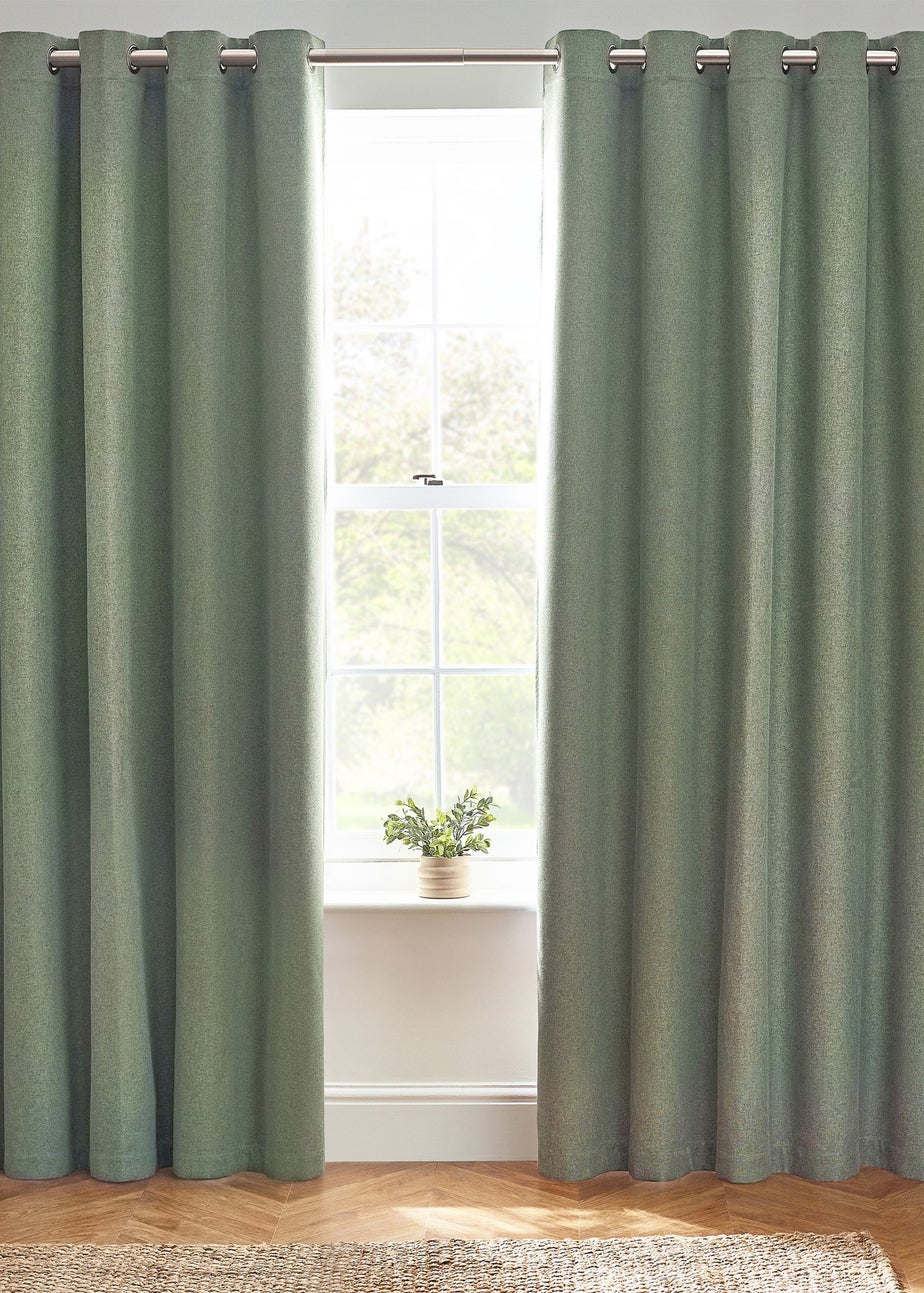 furn. Dawn 100% Blackout Thermal Eyelet Curtains Eucalyptus