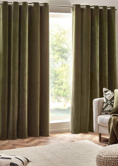 Yard Heavy Chenille Velvet Eyelet Curtains Olive