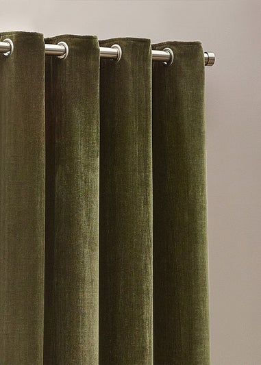 Yard Heavy Chenille Velvet Eyelet Curtains Olive