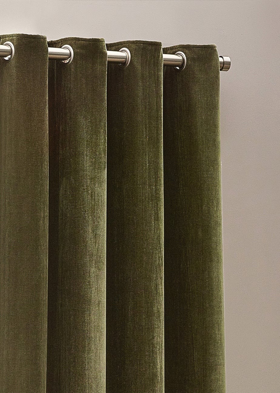 Yard Heavy Chenille Velvet Eyelet Curtains Olive