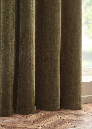 Yard Heavy Chenille Velvet Eyelet Curtains Olive