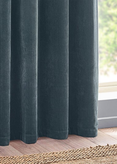 Yard Heavy Chenille Velvet Eyelet Curtains Marine