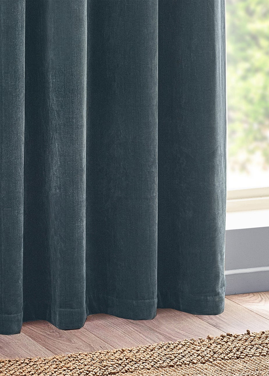 Yard Heavy Chenille Velvet Eyelet Curtains Marine