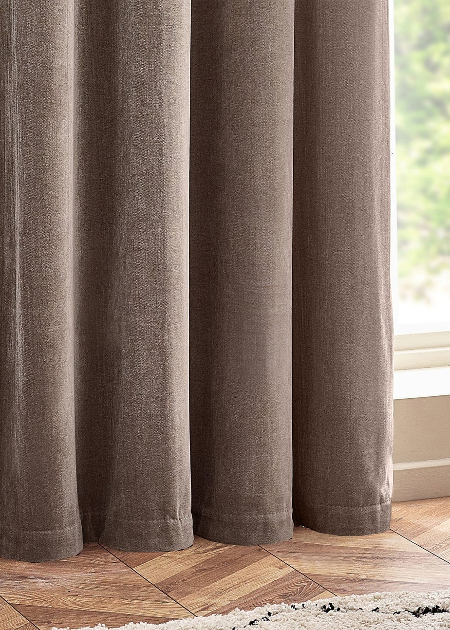 Yard Heavy Chenille Velvet Eyelet Curtains Greige
