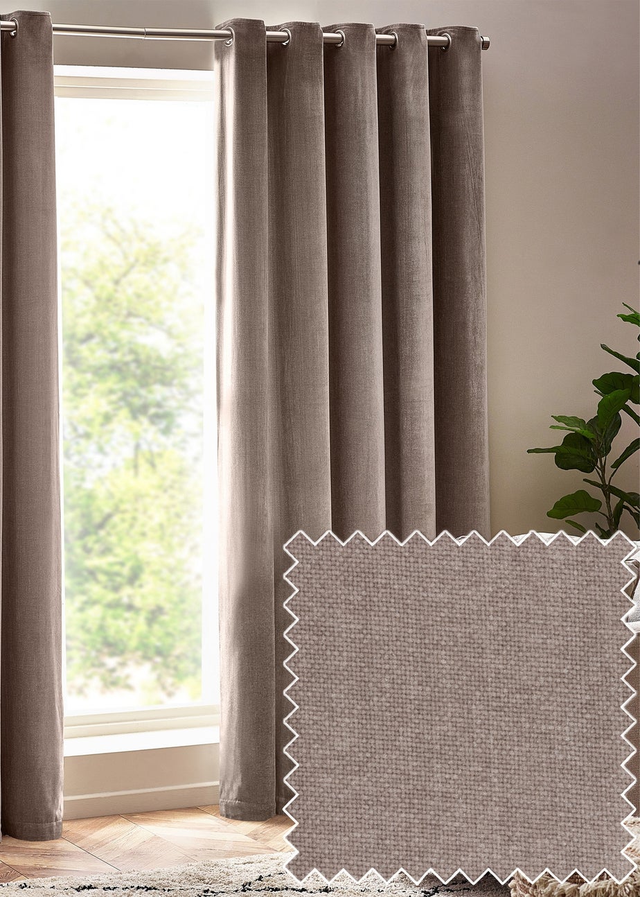 Yard Heavy Chenille Velvet Eyelet Curtains Greige