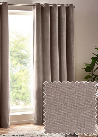 Yard Heavy Chenille Velvet Eyelet Curtains Greige