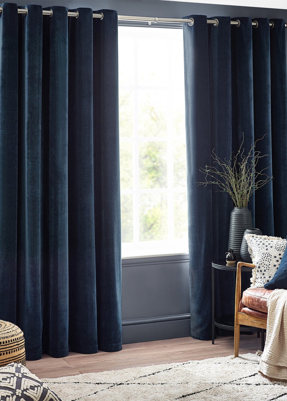 Yard Heavy Chenille Velvet Eyelet Curtains Navy