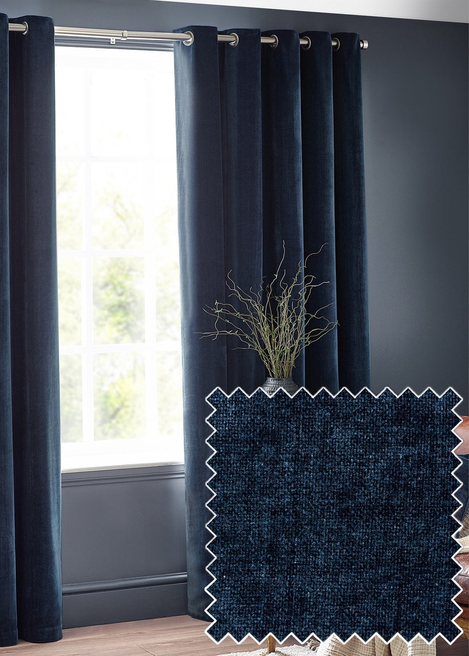 Yard Heavy Chenille Velvet Eyelet Curtains Navy
