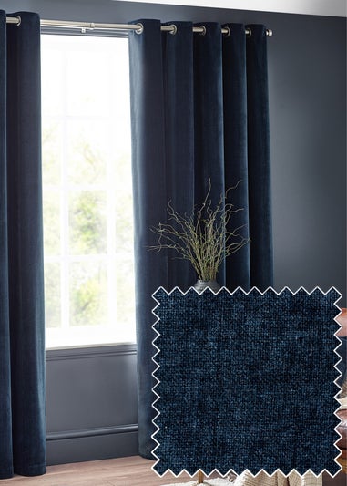 Yard Heavy Chenille Velvet Eyelet Curtains Navy