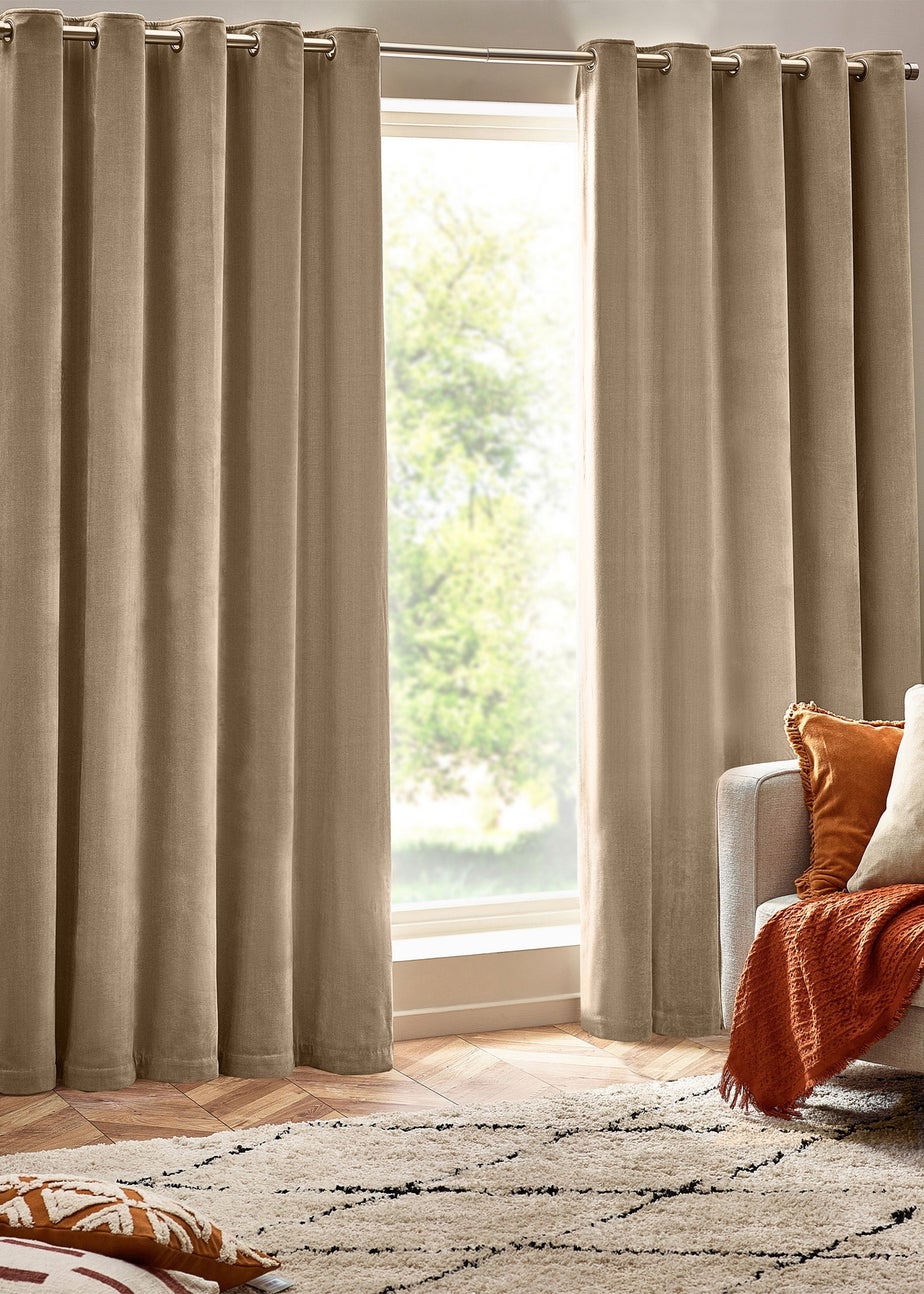 Yard Heavy Chenille Velvet Eyelet Curtains Natural