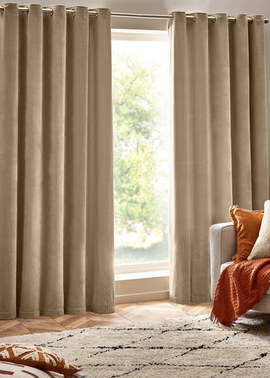 Yard Heavy Chenille Velvet Eyelet Curtains Natural