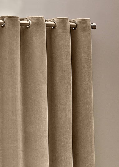 Yard Heavy Chenille Velvet Eyelet Curtains Natural