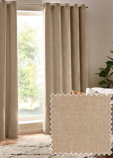 Yard Heavy Chenille Velvet Eyelet Curtains Natural